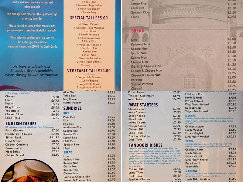 Taj Mahal Menu