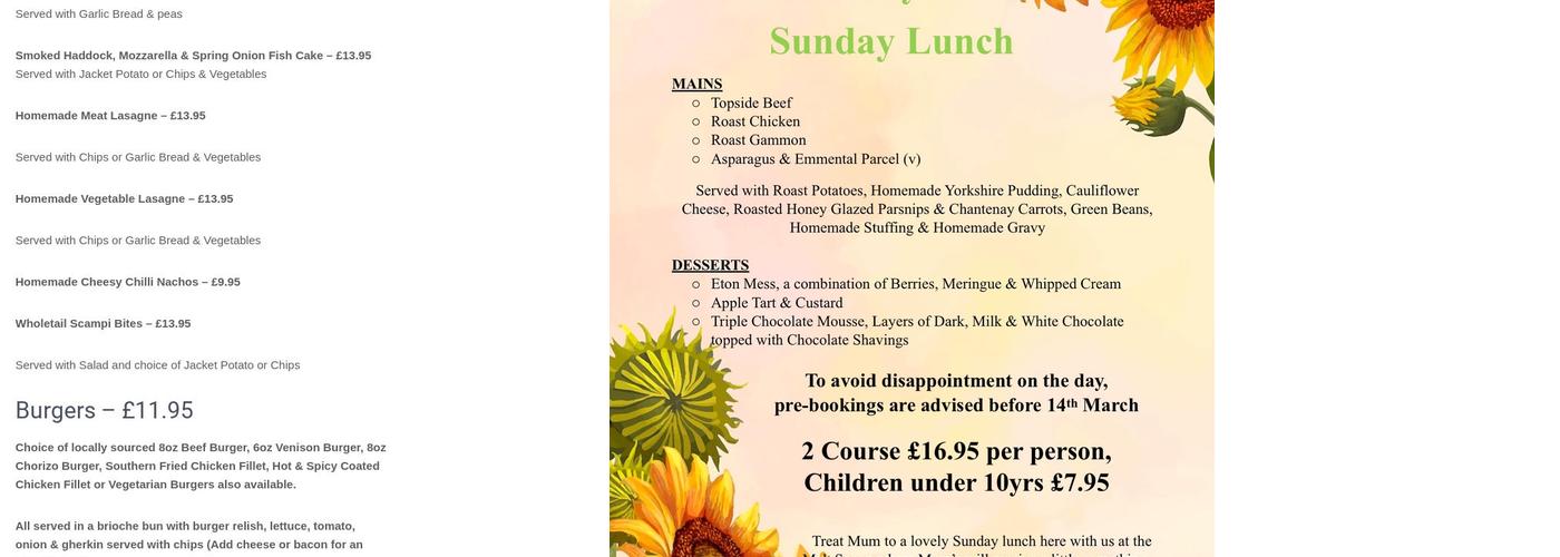 The Malt Scoop Inn Menu