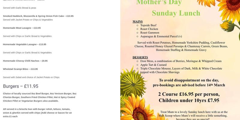 The Malt Scoop Inn Menu