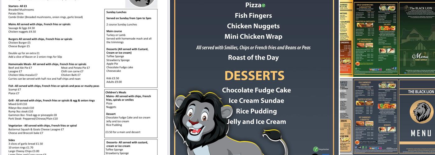 The Black Lion Menu