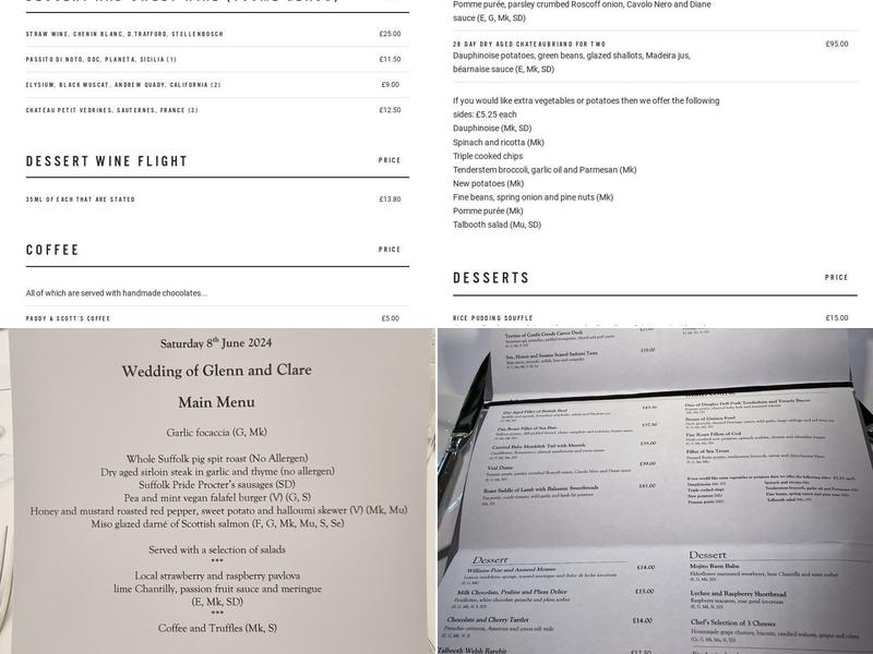 Le Talbooth Menu