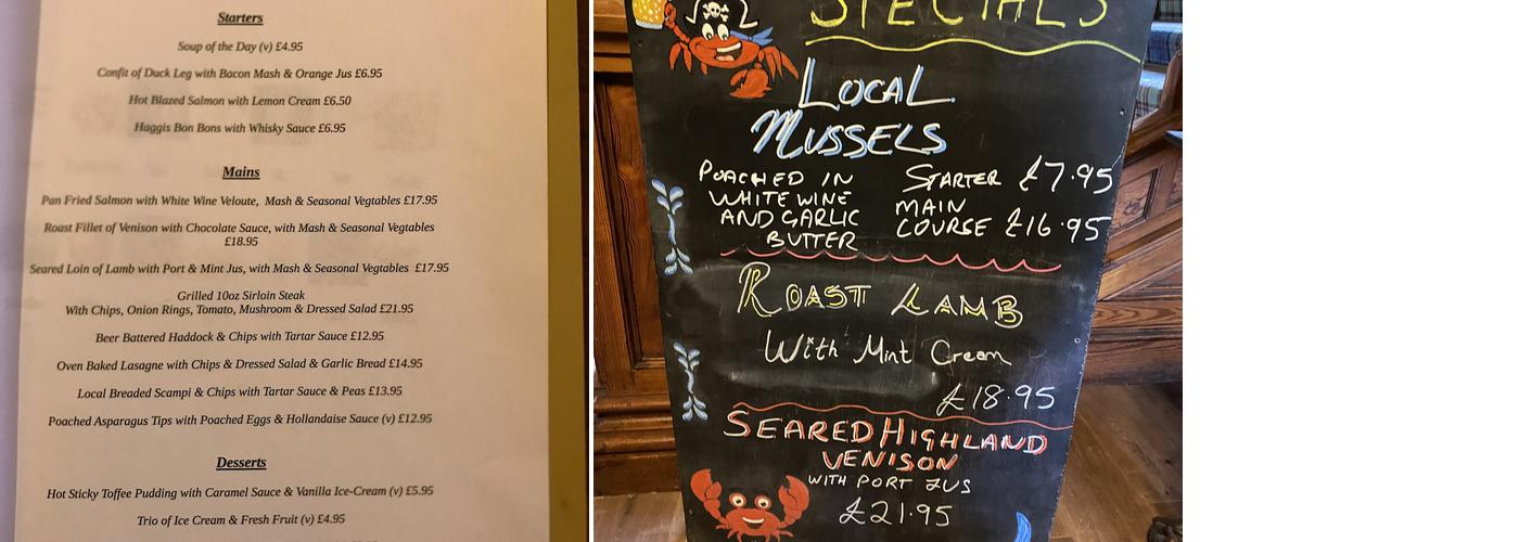 Mansfield Castle Menu
