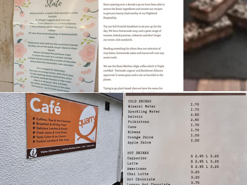 Ballachulish Visitor Centre , The Quarry Centre Menu