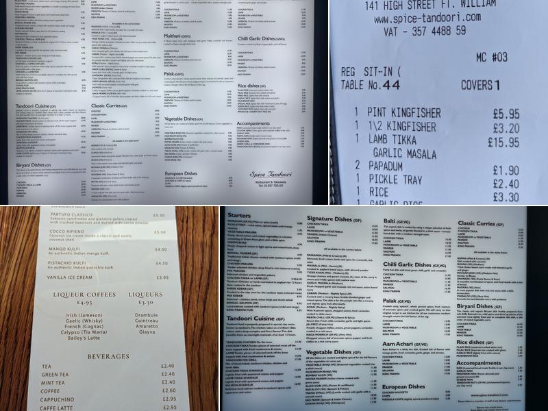 Spice Tandoori Menu