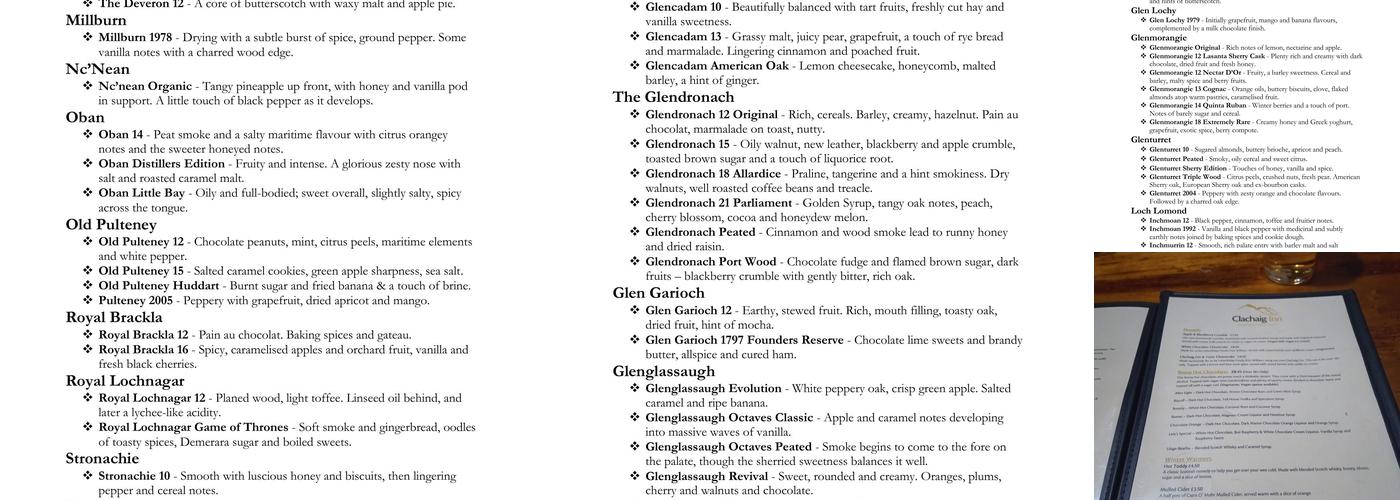 Clachaig Inn Menu
