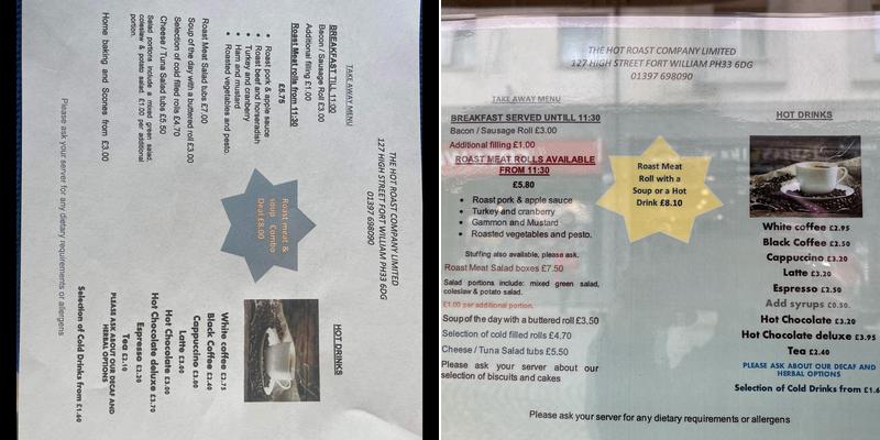 The Hot Roast Company Ltd Menu