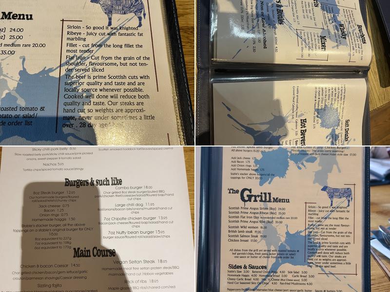 The Stables Restaurant & Grill, Fort William Menu