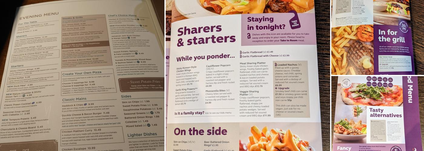 Premier Inn Warrington (M6/J21) hotel Menu