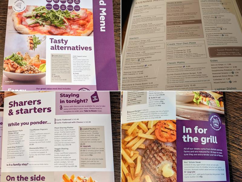 Premier Inn Warrington (M6/J21) hotel Menu