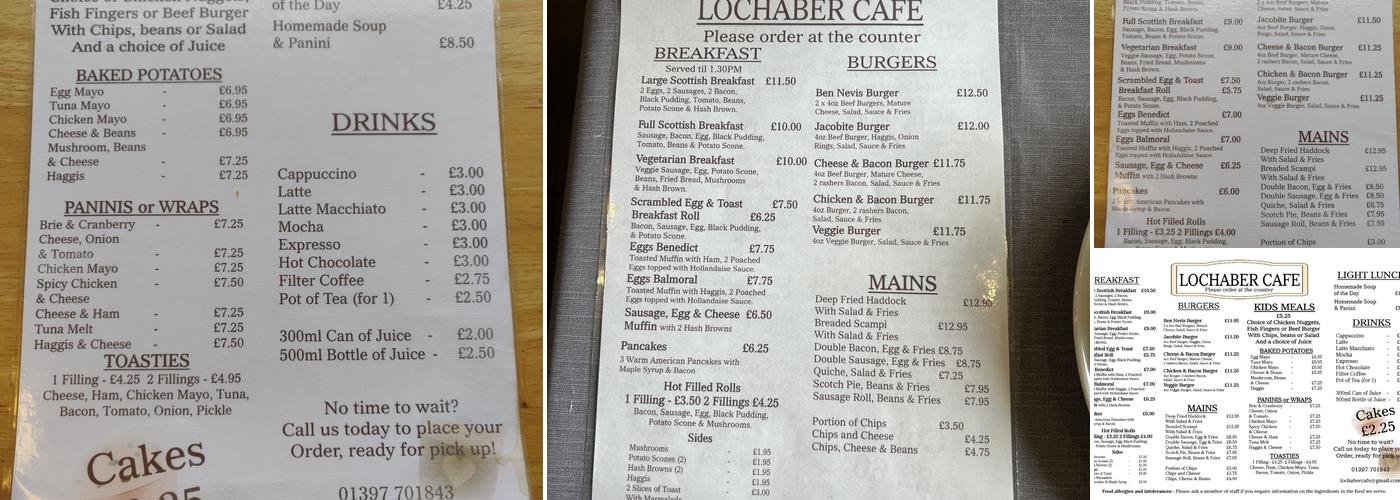 Lochaber Cafe Menu