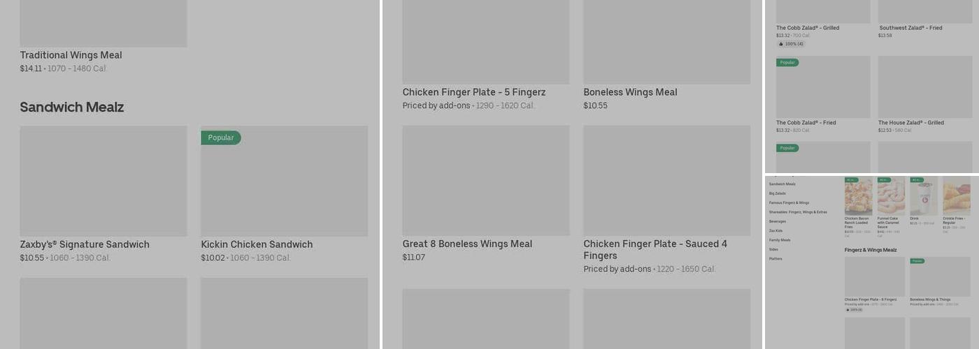 Zaxbys Chicken Fingers & Buffalo Wings Menu