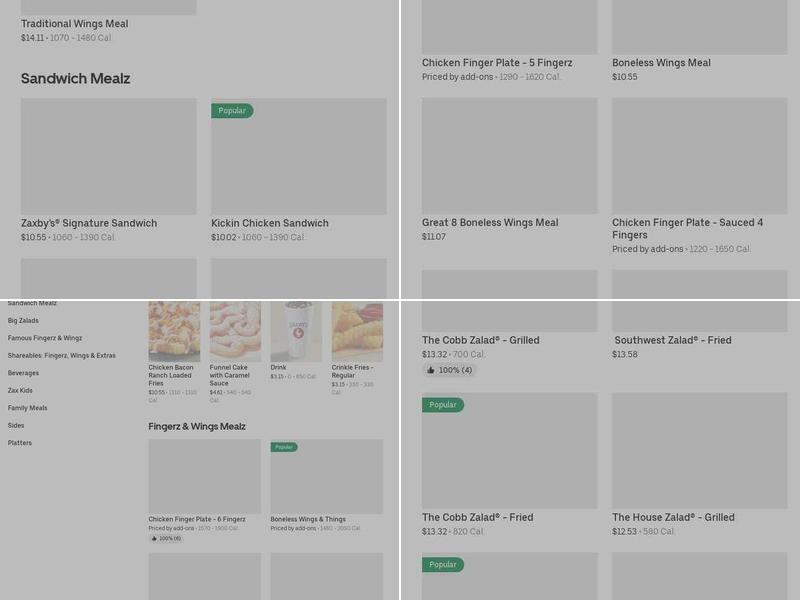 Zaxbys Chicken Fingers & Buffalo Wings Menu