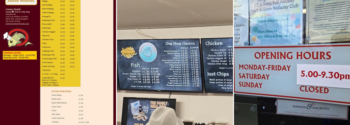 Sammy's Fish & Chip Shop Menu