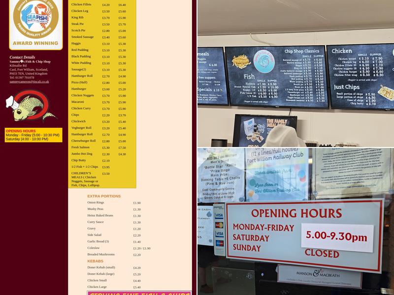 Sammy's Fish & Chip Shop Menu