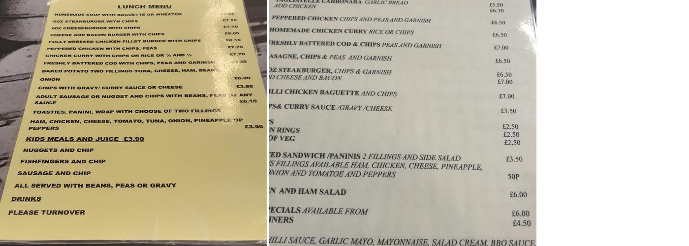 Augher Station House Menu