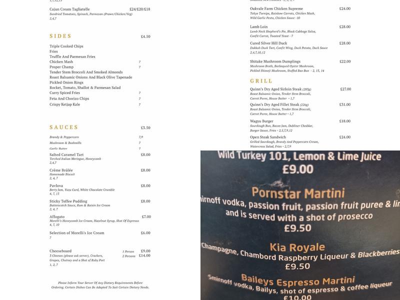 The Tailors House Menu