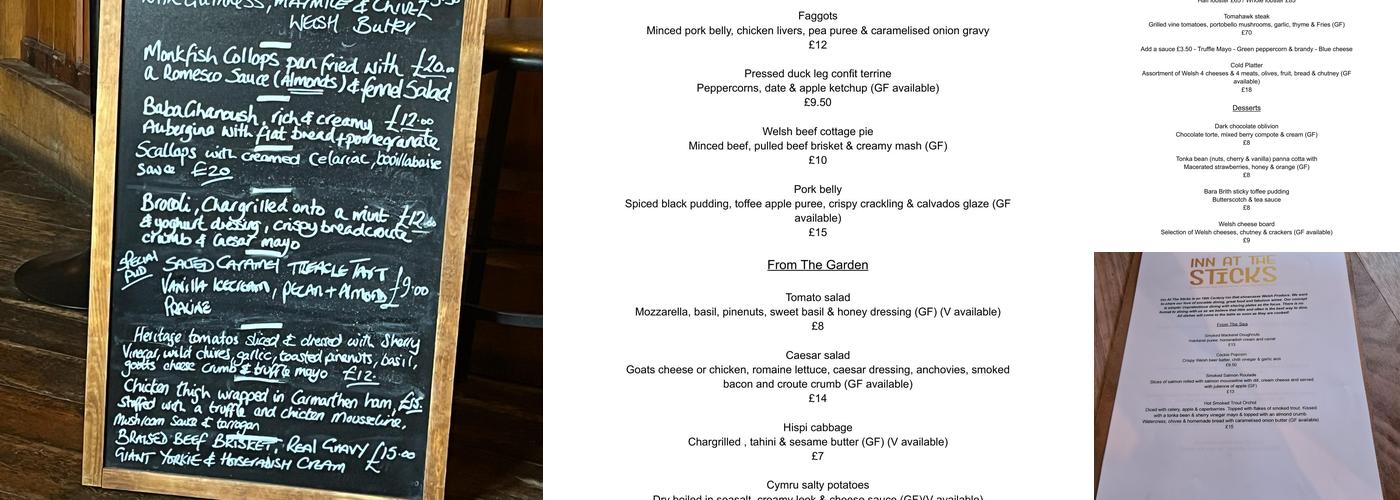 Inn At The Sticks Menu