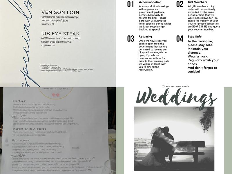 Mansion House Llansteffan Ltd Menu