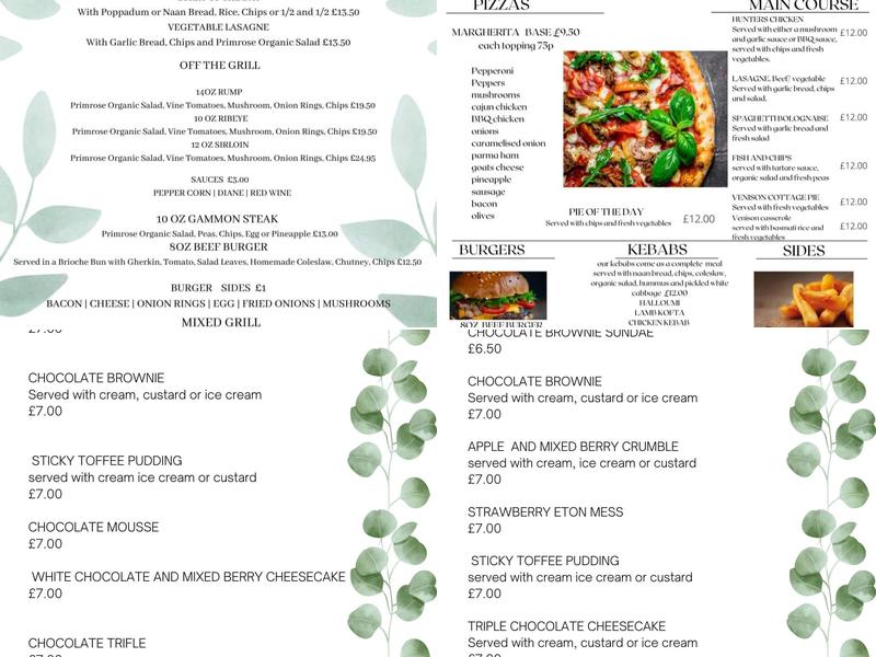 Black Mountain Lodge Menu