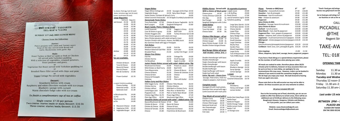 The Strand Bookshop and Café Menu