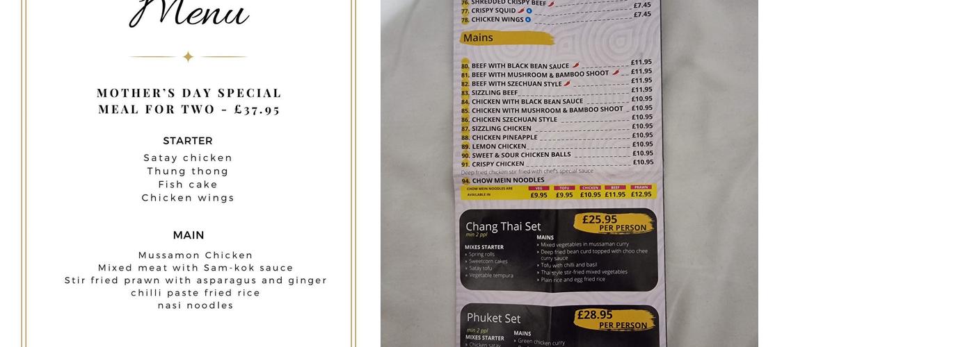 Chang Thai & Chinese Cuisine Menu