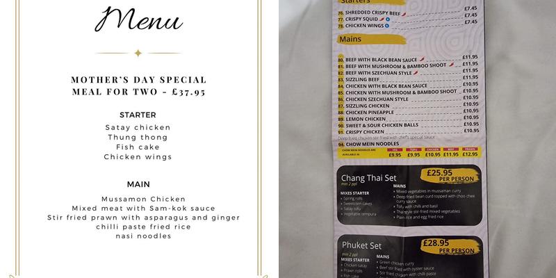 Chang Thai & Chinese Cuisine Menu