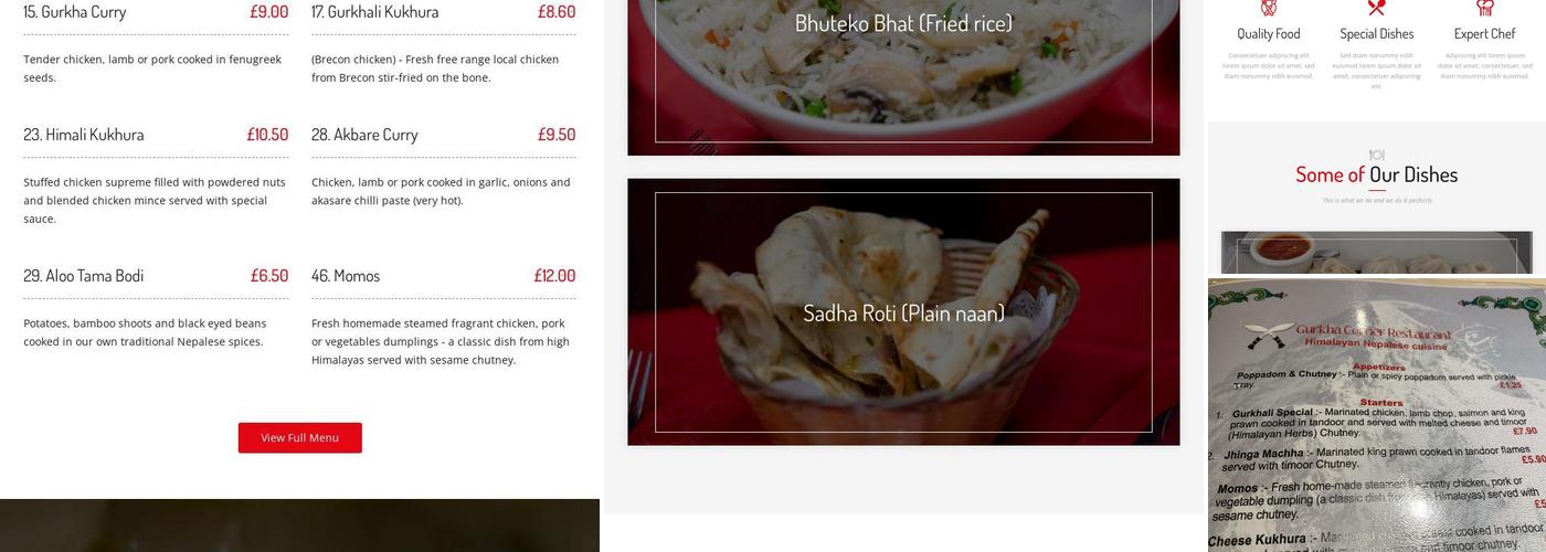 The Gurkha Corner Menu