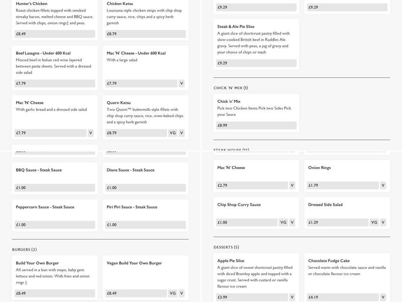 Sir John Warren Menu