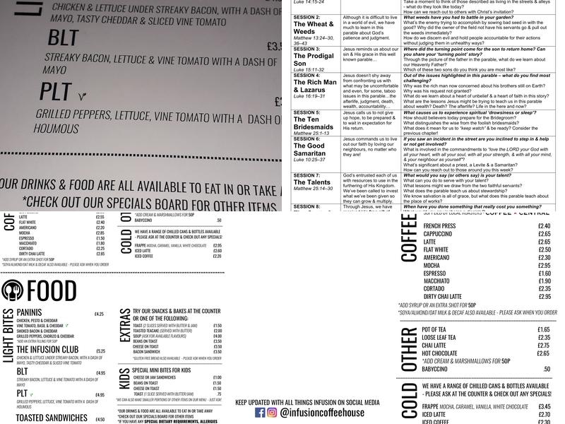 Infusion Coffee House & Community Space Menu