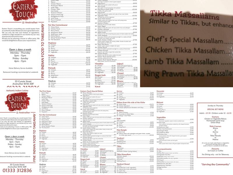 Eastern Touch at Anstruther Menu