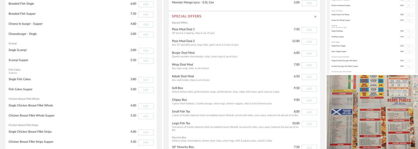 Ali's Fish Bar Menu
