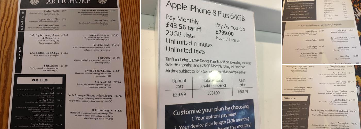 The Artichoke Inn Menu