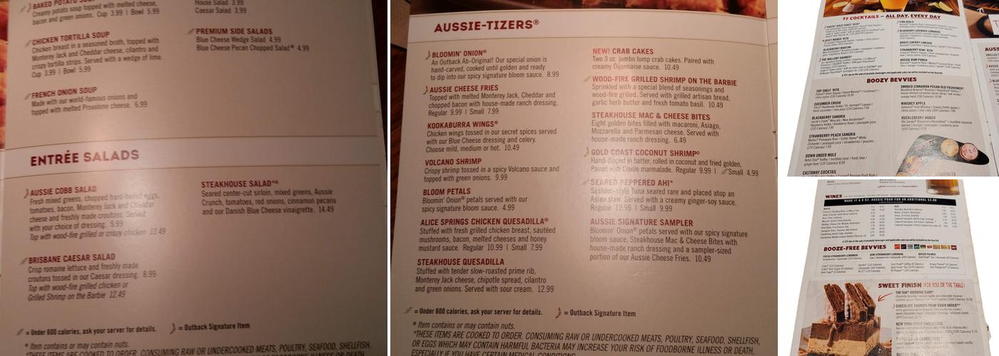 Outback Steakhouse Menu