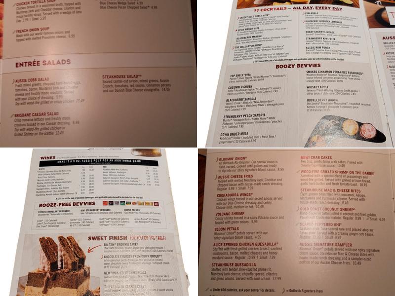 Outback Steakhouse Menu