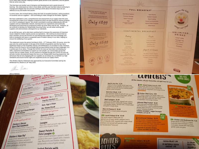 Premier Inn Lisburn hotel Menu