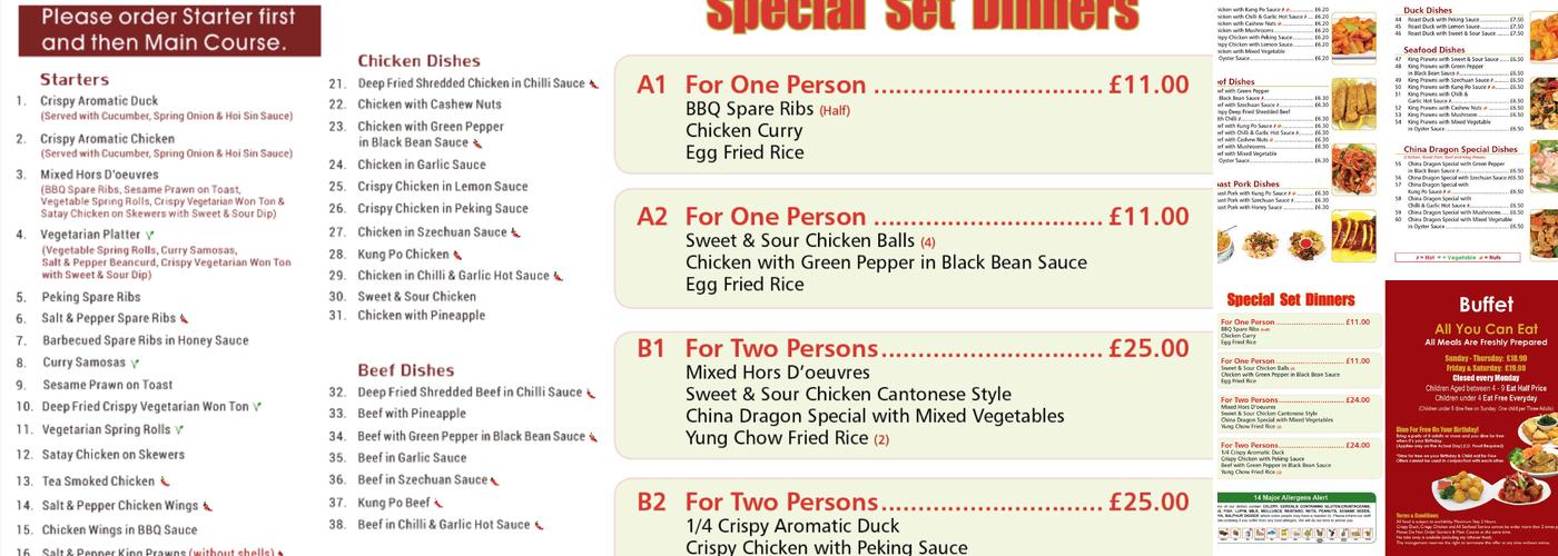China Dragon Menu