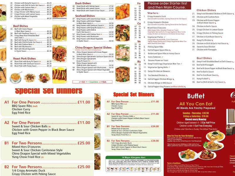 China Dragon Menu