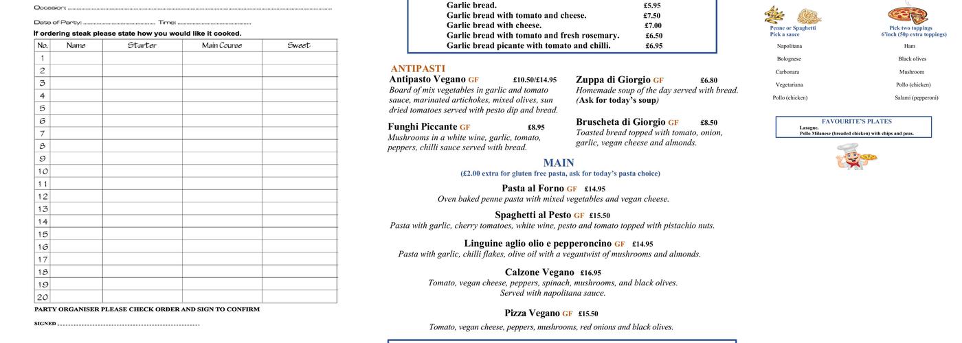 Giorgio's Italian Menu