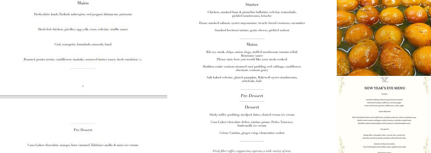 The Peacock at Rowsley Menu