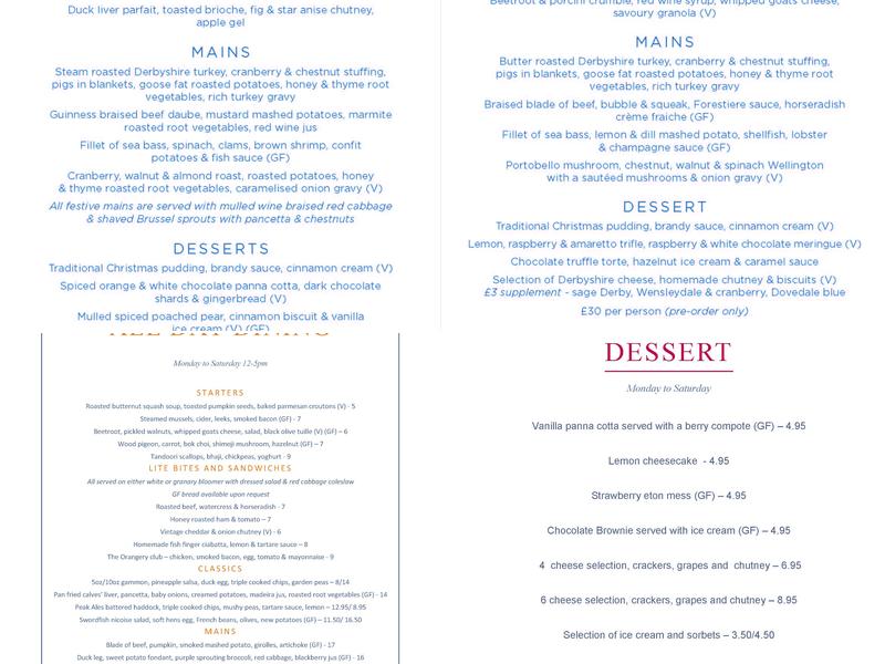 The Orangery Restaurant Menu