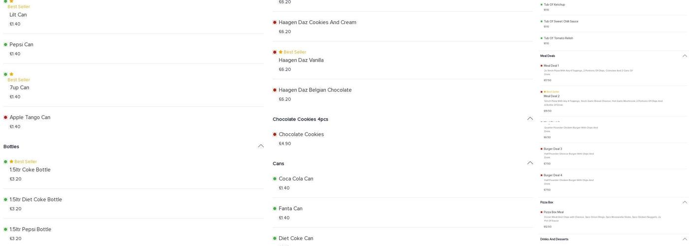 Pizza Connection Menu