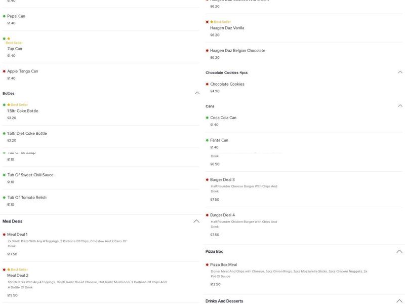 Pizza Connection Menu