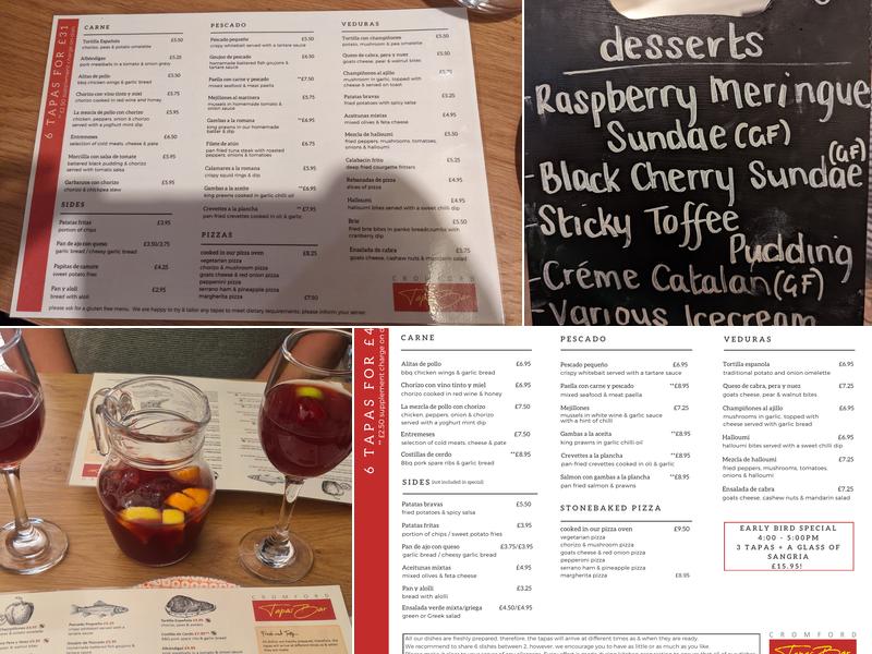 Cromford Tapas Bar Menu