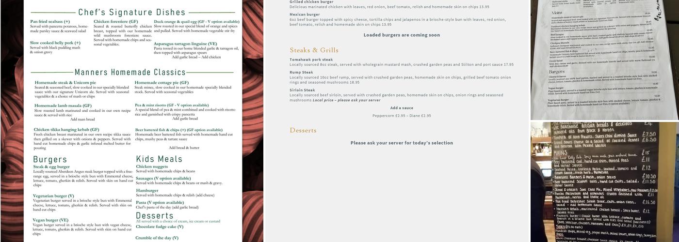 The Manners, Bakewell Menu