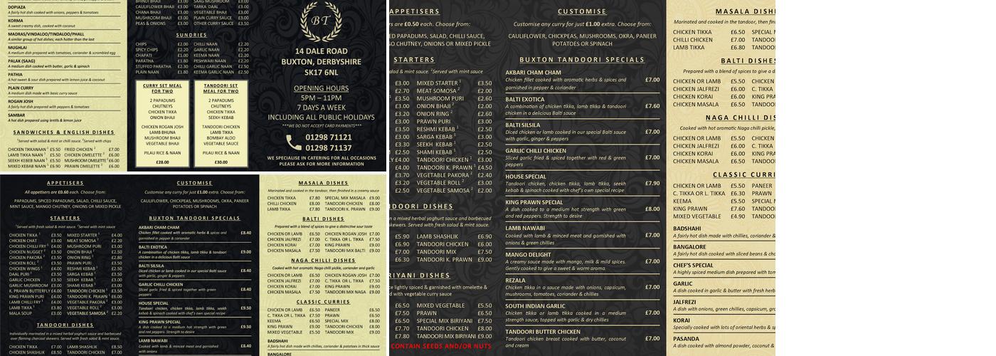 Buxton Tandoori Menu