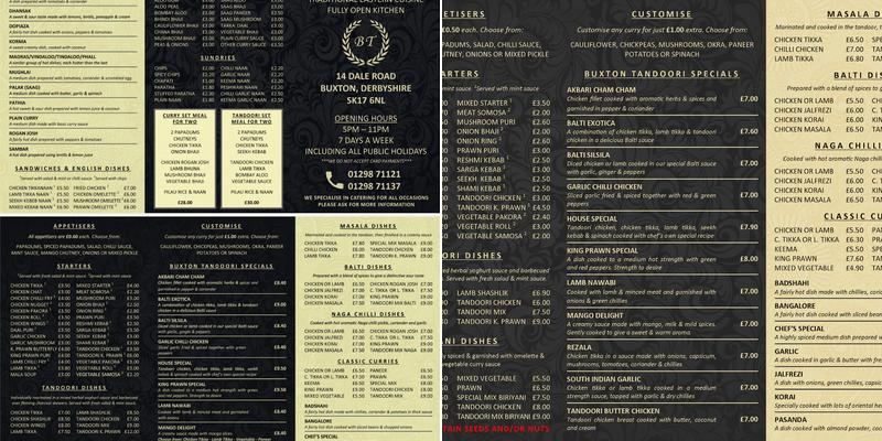 Buxton Tandoori Menu