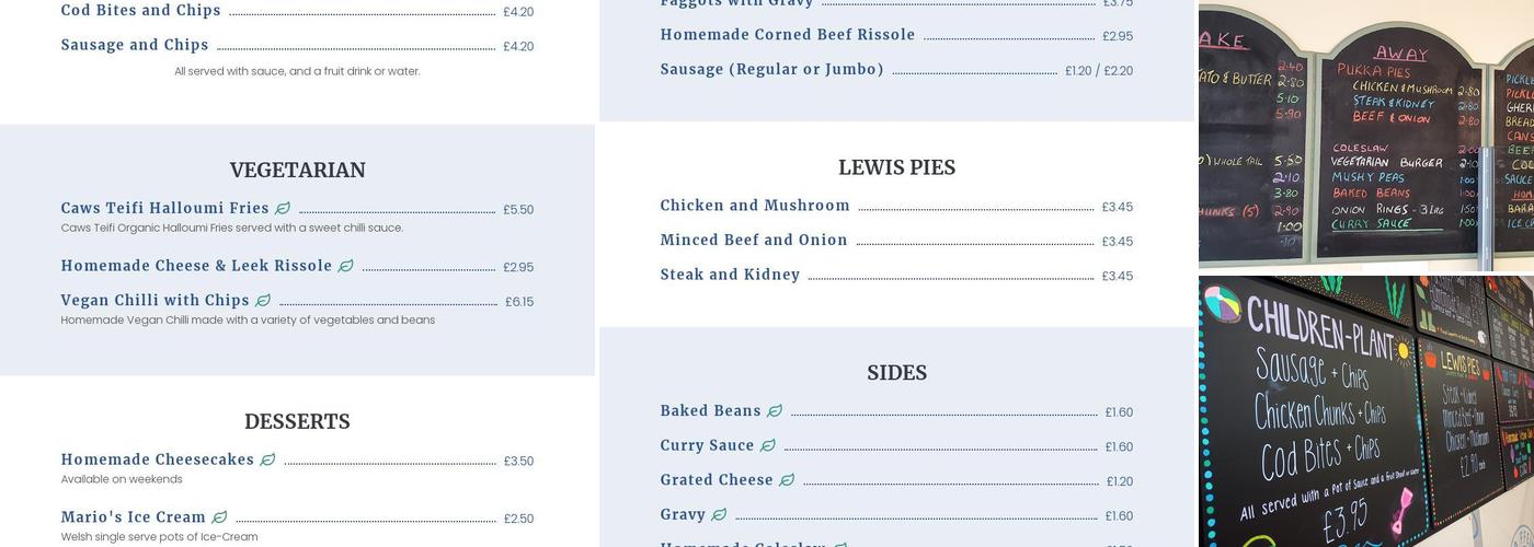 Môr Ffein Llandudoch Menu