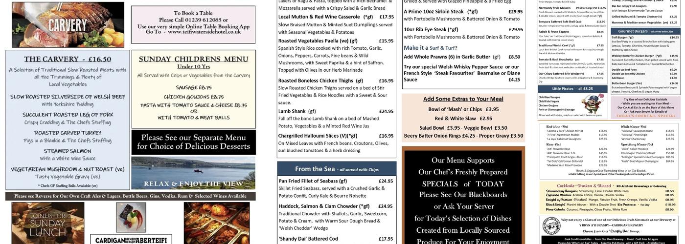 Teifi Waterside Hotel Menu