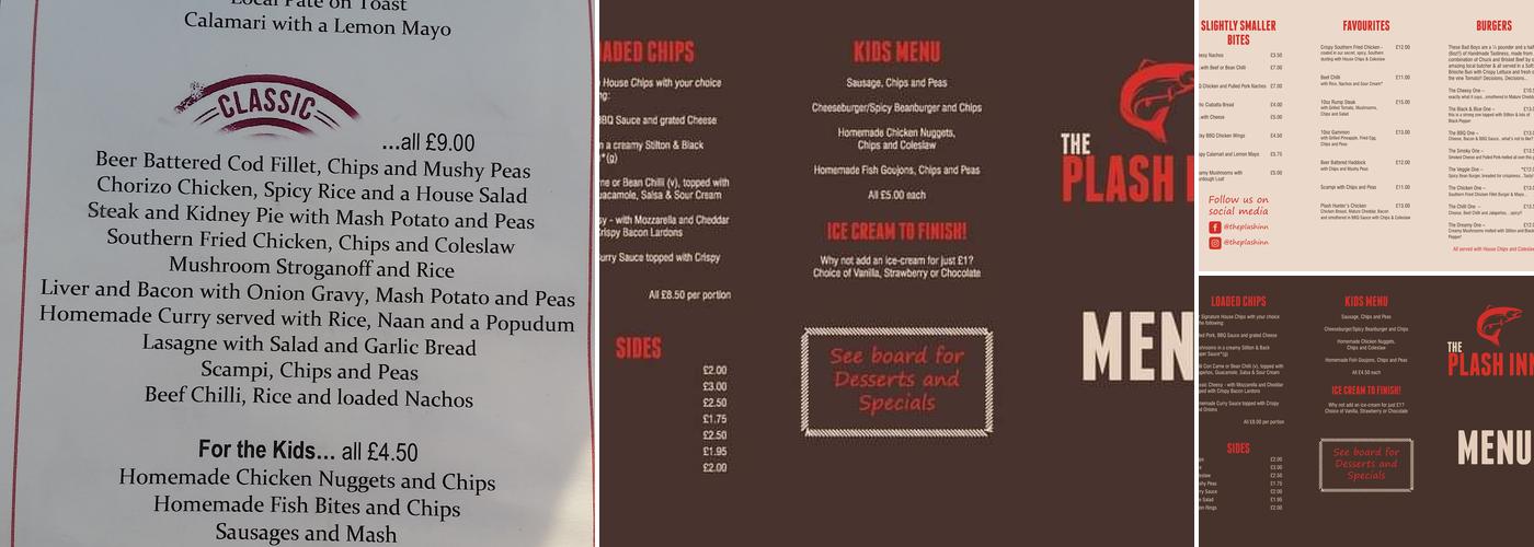 Plash Inn Menu