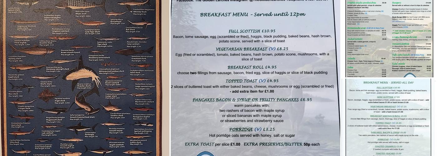 The Golden Larches Cafe and B&B Menu